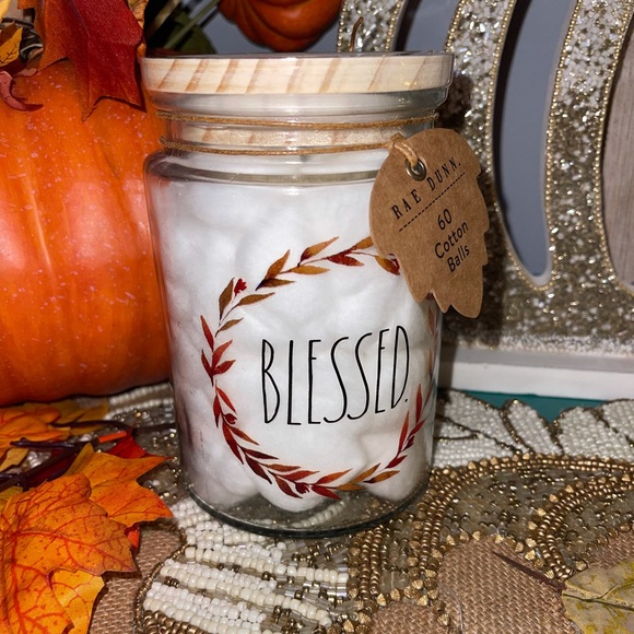NWT RAE DUNN Fall "Blessed" Glass Jar Canister with Wood Lid Cotton Balls - Picture 10 of 11